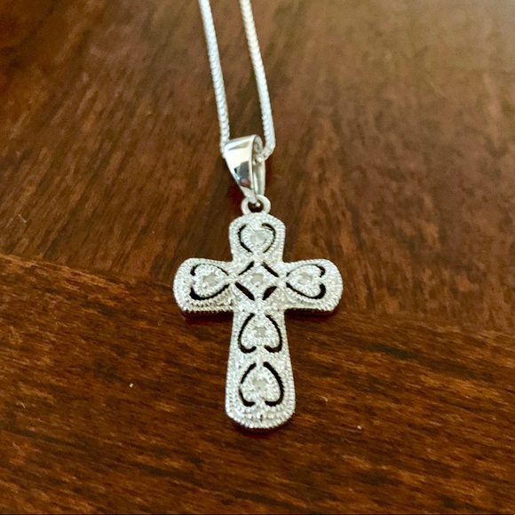 Savvy Cie Silver Filigree & Diamond Cross Necklace - Picture 2 of 7